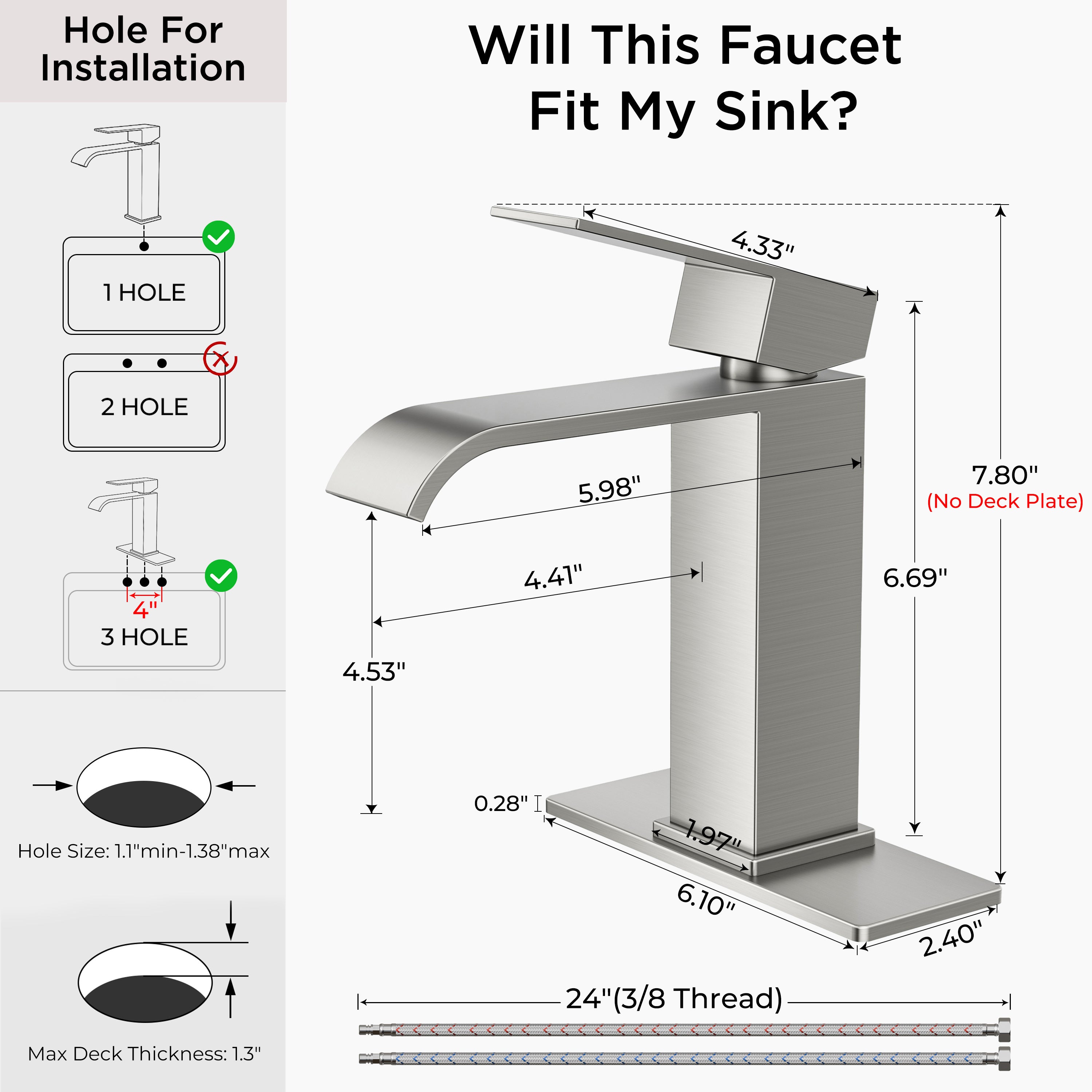FORIOUS Single Handle Bathroom Faucet 1 Hole Vanity Faucets Matte Black