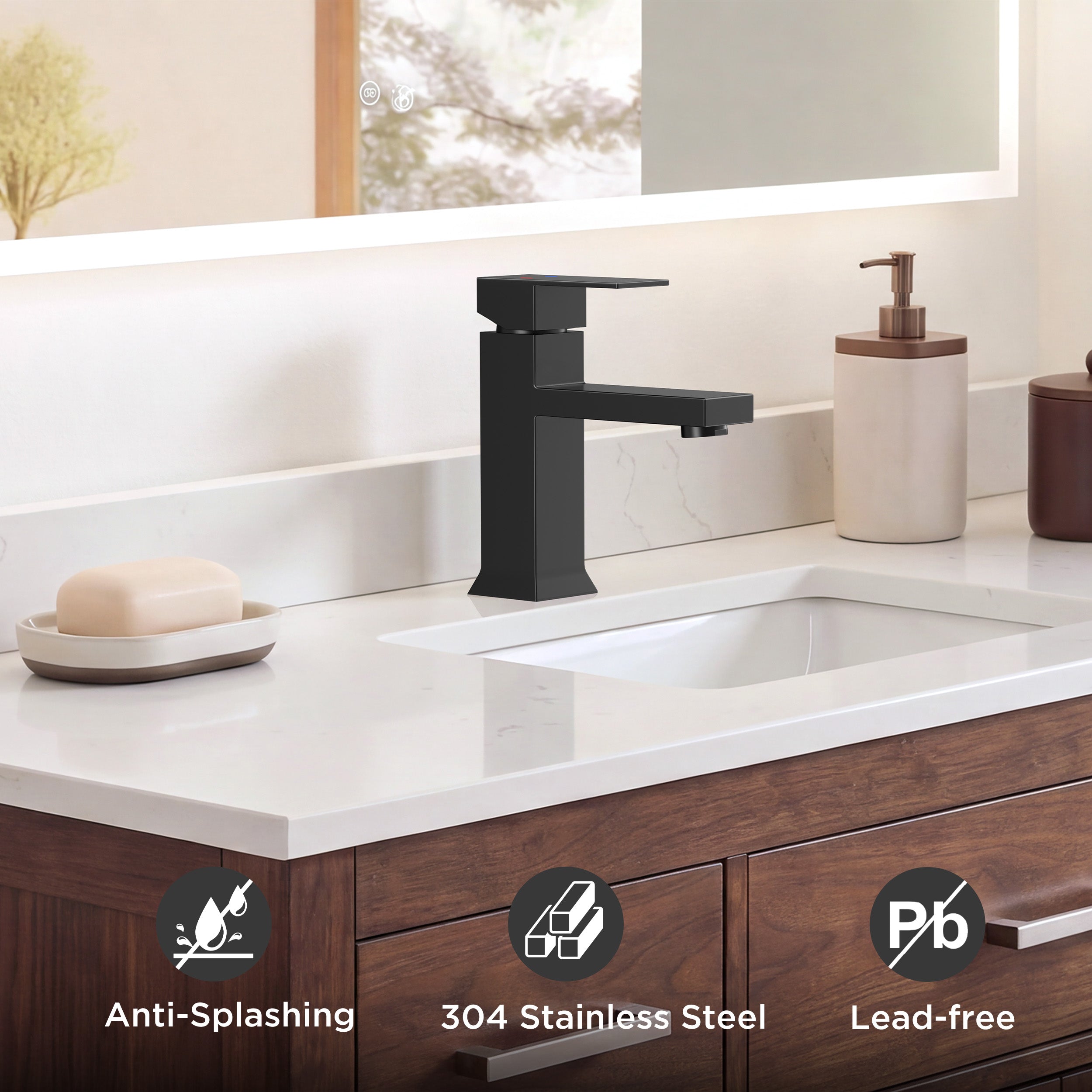 FORIOUS Bathroom Faucet 1 Hole Single Handle Vanity Faucet Brushed Nickel | 304 stainless steel, NSF/ANSI/CAN 61+372 and cUPC, lead-free, leakproof, water saving, for rv, lavatory, modern farmhouse