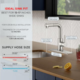 FORIOUS Modern Bar Sink Faucet Brushed Nickel, Stainless Steel Single Handle Small Kitchen Sink Faucet with Pull Out Sprayer, 360° Swivel Spout L-Shaped Design Suitable for Camper Outdoor Bathroom RV