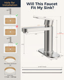 FORIOUS Bathroom Faucet 1 Hole, Single Handle Vanity Faucet Polished Chrome Bathroom Sink Faucet with Deck Plate, Fits 1 Hole and 4-Inch 3 Hole Install, for RV Vanity Lavatory Restroom Camper