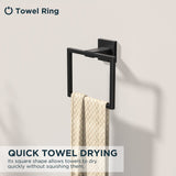 FORIOUS Toilet Paper Holder Set Wall Mount, Sus304 Stainless Steel Pivoting Toilet Paper Holder and Towel Ring, Toilet Tissue Holder for Bathroom, Square Bathroom Hardware Set Black