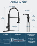 FORIOUS Black Kitchen Faucet with Soap Dispenser, Stainless Steel Kitchen Sink Faucet with Pull Down Sprayer Single Handle Modern Spring Commercial for Laundry Utility Room RV Camp Bar Farmhouse