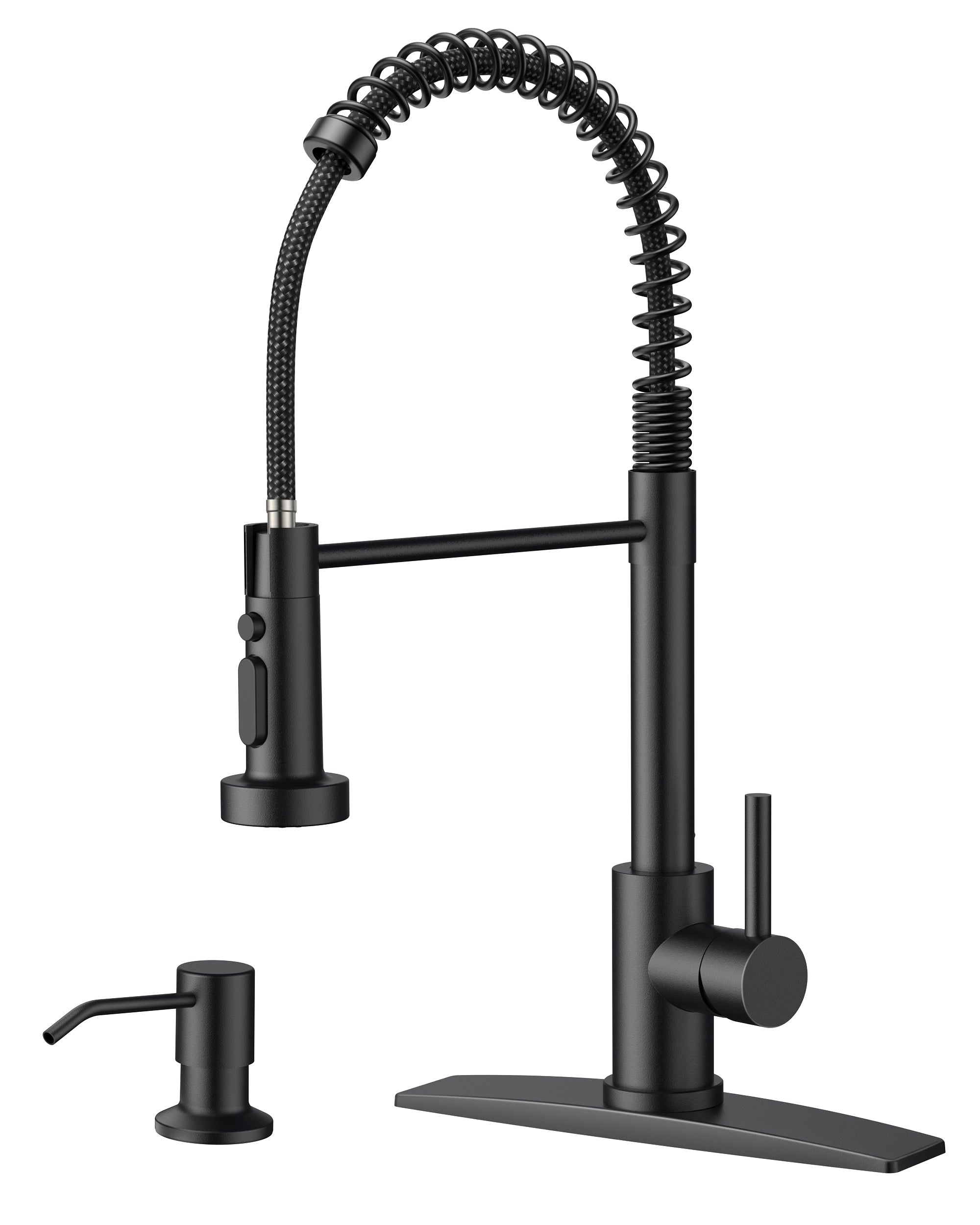 FORIOUS Black Kitchen Faucet with Soap Dispenser, Stainless Steel Kitchen Sink Faucet with Pull Down Sprayer Single Handle Modern Spring Commercial for Laundry Utility Room RV Camp Bar Farmhouse