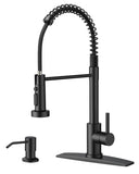 FORIOUS Black Kitchen Faucet with Soap Dispenser, Stainless Steel Kitchen Sink Faucet with Pull Down Sprayer Single Handle Modern Spring Commercial for Laundry Utility Room RV Camp Bar Farmhouse