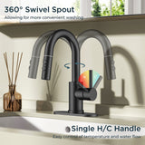 FORIOUS Single Hole Bar Sink Faucet with Pull Down Sprayer, Matte Black Bathroom Faucet for Sink 3 Hole with Pop Up Drain Hose, Suitable for Bath, RV, Laundry, Restroom & Utility Sink