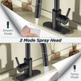 FORIOUS Single Hole Bar Sink Faucet with Pull Down Sprayer, Matte Black Bathroom Faucet for Sink 3 Hole with Pop Up Drain Hose, Suitable for Bath, RV, Laundry, Restroom & Utility Sink