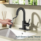FORIOUS Single Hole Bar Sink Faucet with Pull Down Sprayer, Matte Black Bathroom Faucet for Sink 3 Hole with Pop Up Drain Hose, Suitable for Bath, RV, Laundry, Restroom & Utility Sink