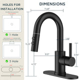 FORIOUS Single Hole Bar Sink Faucet with Pull Down Sprayer, Matte Black Bathroom Faucet for Sink 3 Hole with Pop Up Drain Hose, Suitable for Bath, RV, Laundry, Restroom & Utility Sink