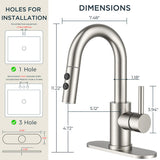 FORIOUS Single Hole Bar Sink Faucet with Pull Down Sprayer, Matte Black Bathroom Faucet for Sink 3 Hole with Pop Up Drain Hose, Suitable for Bath, RV, Laundry, Restroom & Utility Sink