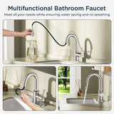 FORIOUS Single Hole Bar Sink Faucet with Pull Down Sprayer, Matte Black Bathroom Faucet for Sink 3 Hole with Pop Up Drain Hose, Suitable for Bath, RV, Laundry, Restroom & Utility Sink