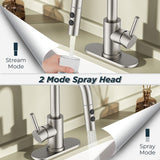 FORIOUS Single Hole Bar Sink Faucet with Pull Down Sprayer, Matte Black Bathroom Faucet for Sink 3 Hole with Pop Up Drain Hose, Suitable for Bath, RV, Laundry, Restroom & Utility Sink