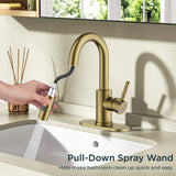 FORIOUS Single Hole Bar Sink Faucet with Pull Down Sprayer, Matte Black Bathroom Faucet for Sink 3 Hole with Pop Up Drain Hose, Suitable for Bath, RV, Laundry, Restroom & Utility Sink