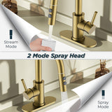 FORIOUS Single Hole Bar Sink Faucet with Pull Down Sprayer, Matte Black Bathroom Faucet for Sink 3 Hole with Pop Up Drain Hose, Suitable for Bath, RV, Laundry, Restroom & Utility Sink
