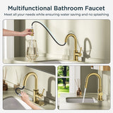 FORIOUS Single Hole Bar Sink Faucet with Pull Down Sprayer, Matte Black Bathroom Faucet for Sink 3 Hole with Pop Up Drain Hose, Suitable for Bath, RV, Laundry, Restroom & Utility Sink