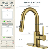 FORIOUS Single Hole Bar Sink Faucet with Pull Down Sprayer, Matte Black Bathroom Faucet for Sink 3 Hole with Pop Up Drain Hose, Suitable for Bath, RV, Laundry, Restroom & Utility Sink
