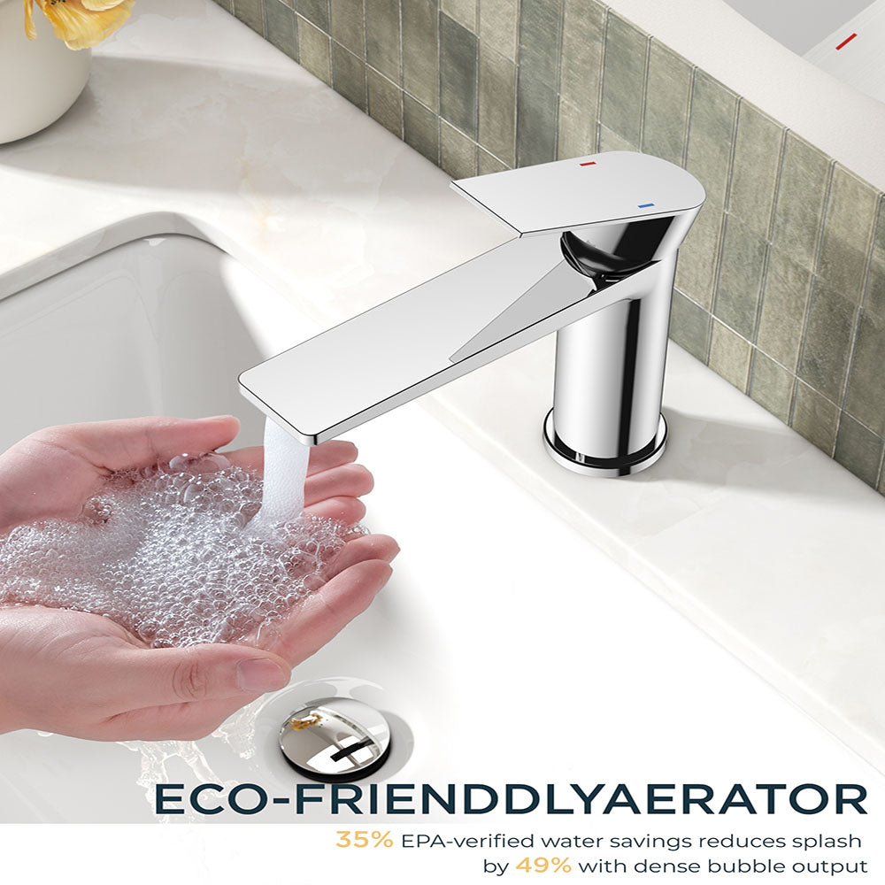 FORIOUS Polished Chrome Bathroom Faucet 1 Hole, Single Handle Single Hole Bathroom Faucet Chrome with Deck Plate, Pop Up Drain,  and CUPC Hoses FB-39055CH
