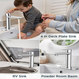 FORIOUS Polished Chrome Bathroom Faucet 1 Hole, Single Handle Single Hole Bathroom Faucet Chrome with Deck Plate, Pop Up Drain,  and CUPC Hoses FB-39055CH