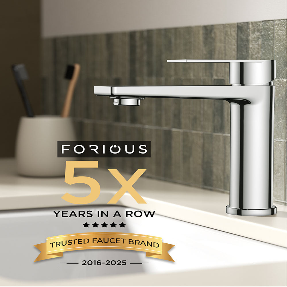 FORIOUS Polished Chrome Bathroom Faucet 1 Hole, Single Handle Single Hole Bathroom Faucet Chrome with Deck Plate, Pop Up Drain,  and CUPC Hoses FB-39055CH