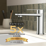 FORIOUS Polished Chrome Bathroom Faucet 1 Hole, Single Handle Single Hole Bathroom Faucet Chrome with Deck Plate, Pop Up Drain,  and CUPC Hoses FB-39055CH