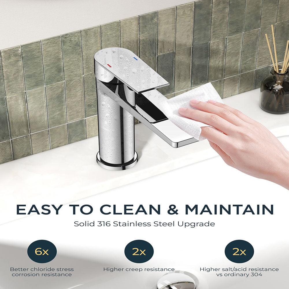FORIOUS Polished Chrome Bathroom Faucet 1 Hole, Single Handle Single Hole Bathroom Faucet Chrome with Deck Plate, Pop Up Drain,  and CUPC Hoses FB-39055CH