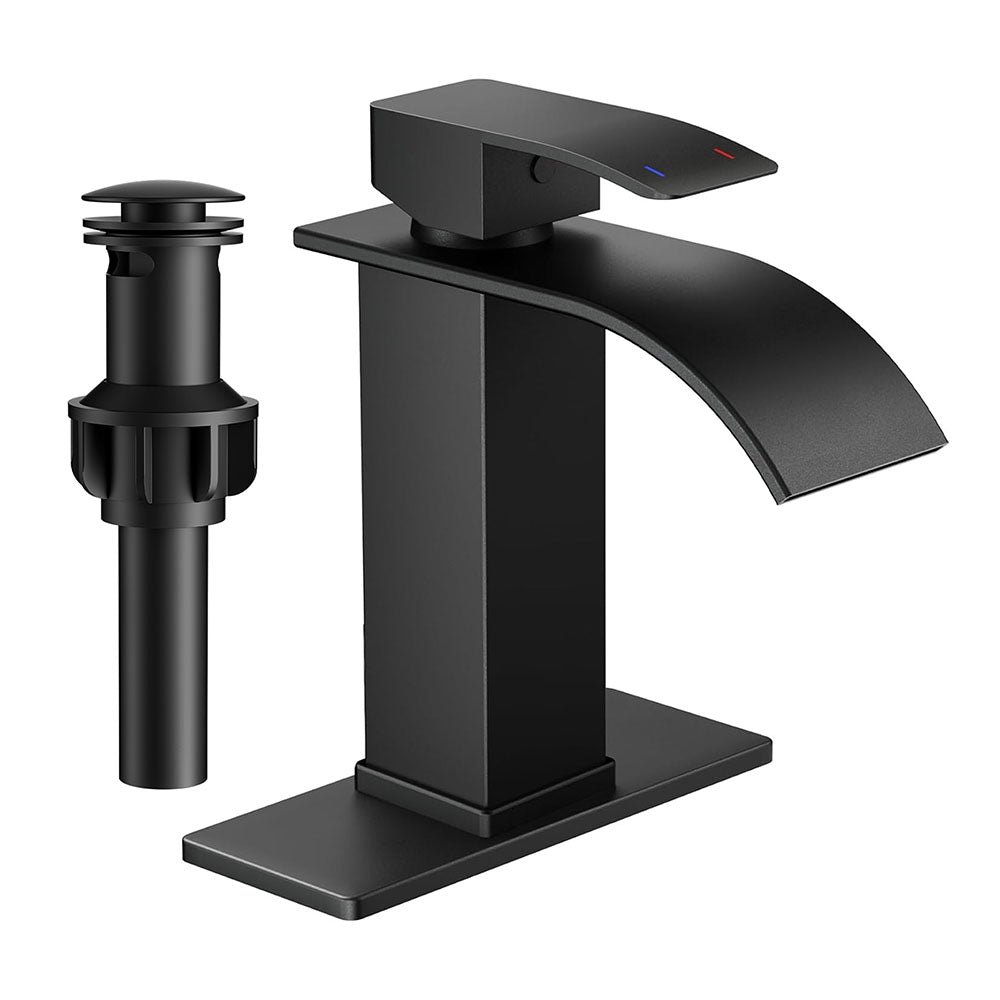 FORIOUS Brushed Gold Waterfall Bathroom Faucets 1 or 3 Hole, Vanity Single Bathroom Sink Faucet with cUPC Supply Line and Pop Up Drain, Suitable for Basin, Rv, Restroom Sink
