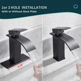 FORIOUS Brushed Gold Waterfall Bathroom Faucets 1 or 3 Hole, Vanity Single Bathroom Sink Faucet with cUPC Supply Line and Pop Up Drain, Suitable for Basin, Rv, Restroom Sink