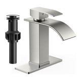 FORIOUS Brushed Gold Waterfall Bathroom Faucets 1 or 3 Hole, Vanity Single Bathroom Sink Faucet with cUPC Supply Line and Pop Up Drain, Suitable for Basin, Rv, Restroom Sink