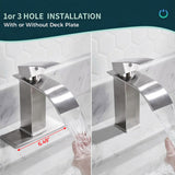 FORIOUS Brushed Gold Waterfall Bathroom Faucets 1 or 3 Hole, Vanity Single Bathroom Sink Faucet with cUPC Supply Line and Pop Up Drain, Suitable for Basin, Rv, Restroom Sink