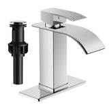 FORIOUS Brushed Gold Waterfall Bathroom Faucets 1 or 3 Hole, Vanity Single Bathroom Sink Faucet with cUPC Supply Line and Pop Up Drain, Suitable for Basin, Rv, Restroom Sink