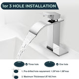 FORIOUS Brushed Gold Waterfall Bathroom Faucets 1 or 3 Hole, Vanity Single Bathroom Sink Faucet with cUPC Supply Line and Pop Up Drain, Suitable for Basin, Rv, Restroom Sink