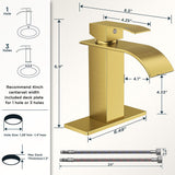 FORIOUS Brushed Gold Waterfall Bathroom Faucets 1 or 3 Hole, Vanity Single Bathroom Sink Faucet with cUPC Supply Line and Pop Up Drain, Suitable for Basin, Rv, Restroom Sink