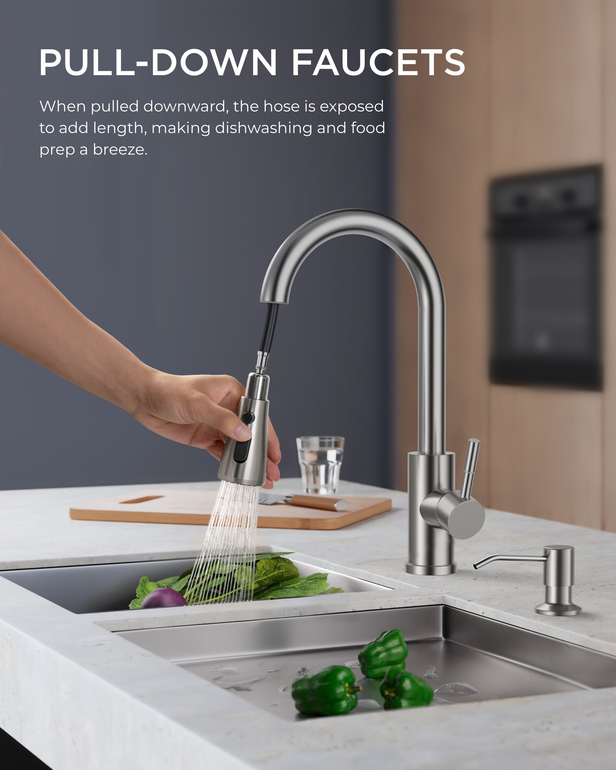 FORIOUS Kitchen Faucets with Pull Down Sprayer, Stainless Steel Kitchen Sink