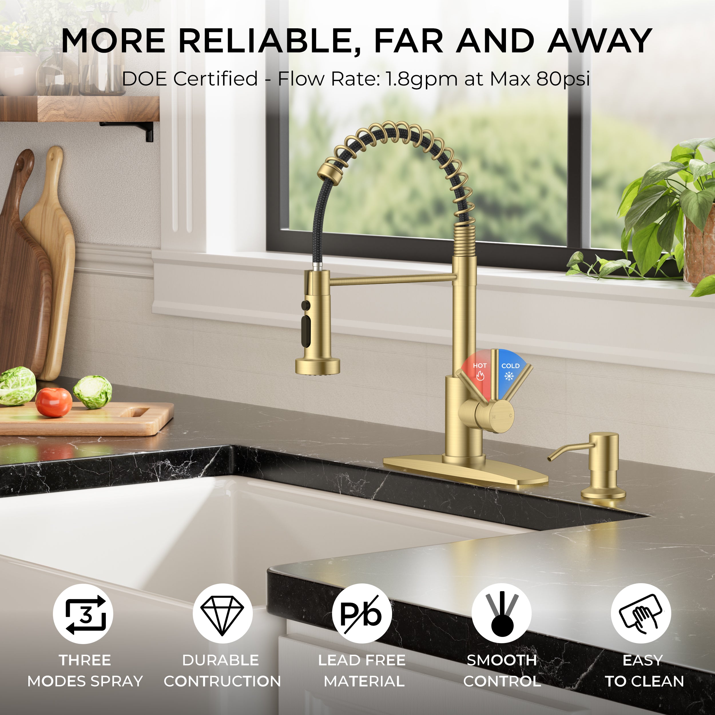 FORIOUS Kitchen Faucets with Sprayer, Gold Stainless Steel Sink Faucet Single Handle with Deck Plate, Commercial Classic Spring Faucet for Kitchen Sink, Bar & Prep Sinks, Laundry RV Camper