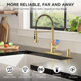 FORIOUS Kitchen Faucets with Sprayer, Gold Stainless Steel Sink Faucet Single Handle with Deck Plate, Commercial Classic Spring Faucet for Kitchen Sink, Bar & Prep Sinks, Laundry RV Camper