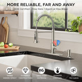 FORIOUS Kitchen Faucet with Soap Dispenser, Brushed Nickel Stainless Steel Sink Faucet with Sprayer Single Handle, Commercial Modern Spring Faucet for Kitchen Sink, Bar & Prep Sink, Laundry RV Camper