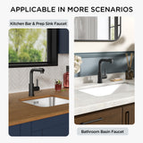 FORIOUS Modern Black Bar Sink Faucet, Stainless Steel Single Handle Small Pre Kitchen Sink Faucet with Pull Out Sprayer, 360° Swivel Spout L-Shaped Design Suitable for Camper Outdoor Bathroom RV