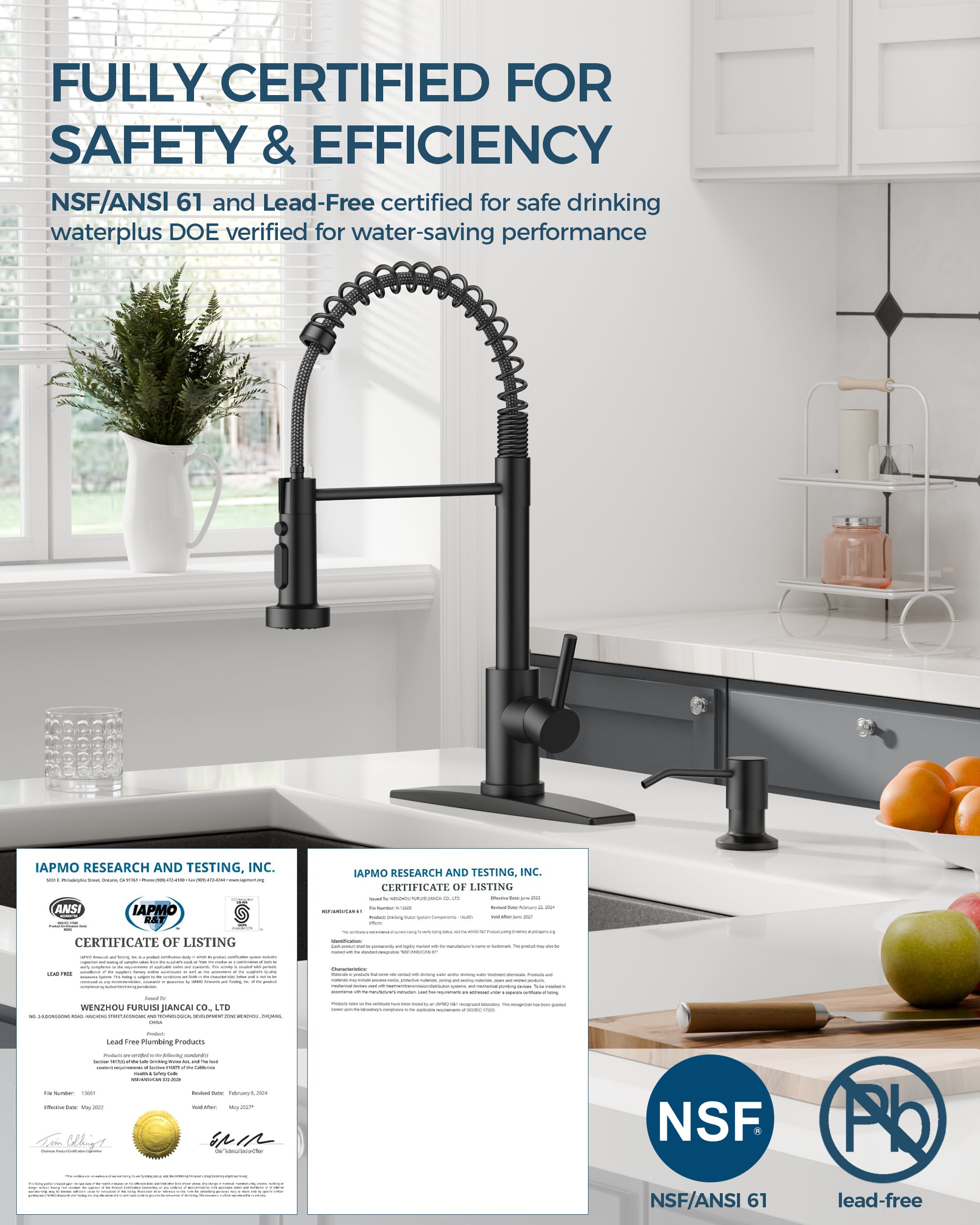 FORIOUS Black Kitchen Faucet with Soap Dispenser, Stainless Steel Kitchen Sink Faucet with Pull Down Sprayer Single Handle Modern Spring Commercial for Laundry Utility Room RV Camp Bar Farmhouse