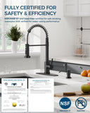 FORIOUS Black Kitchen Faucet with Soap Dispenser, Stainless Steel Kitchen Sink Faucet with Pull Down Sprayer Single Handle Modern Spring Commercial for Laundry Utility Room RV Camp Bar Farmhouse