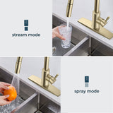FORIOUS Gold Kitchen Faucet with Pull Down Sprayer, High Arc Modern Classic Sink Faucet Stainless Steel with Deck Fit for 1 or 3 Hole for Pot Filler Bar Farmhouse Laundry Rv, Brushed Champagne Golden