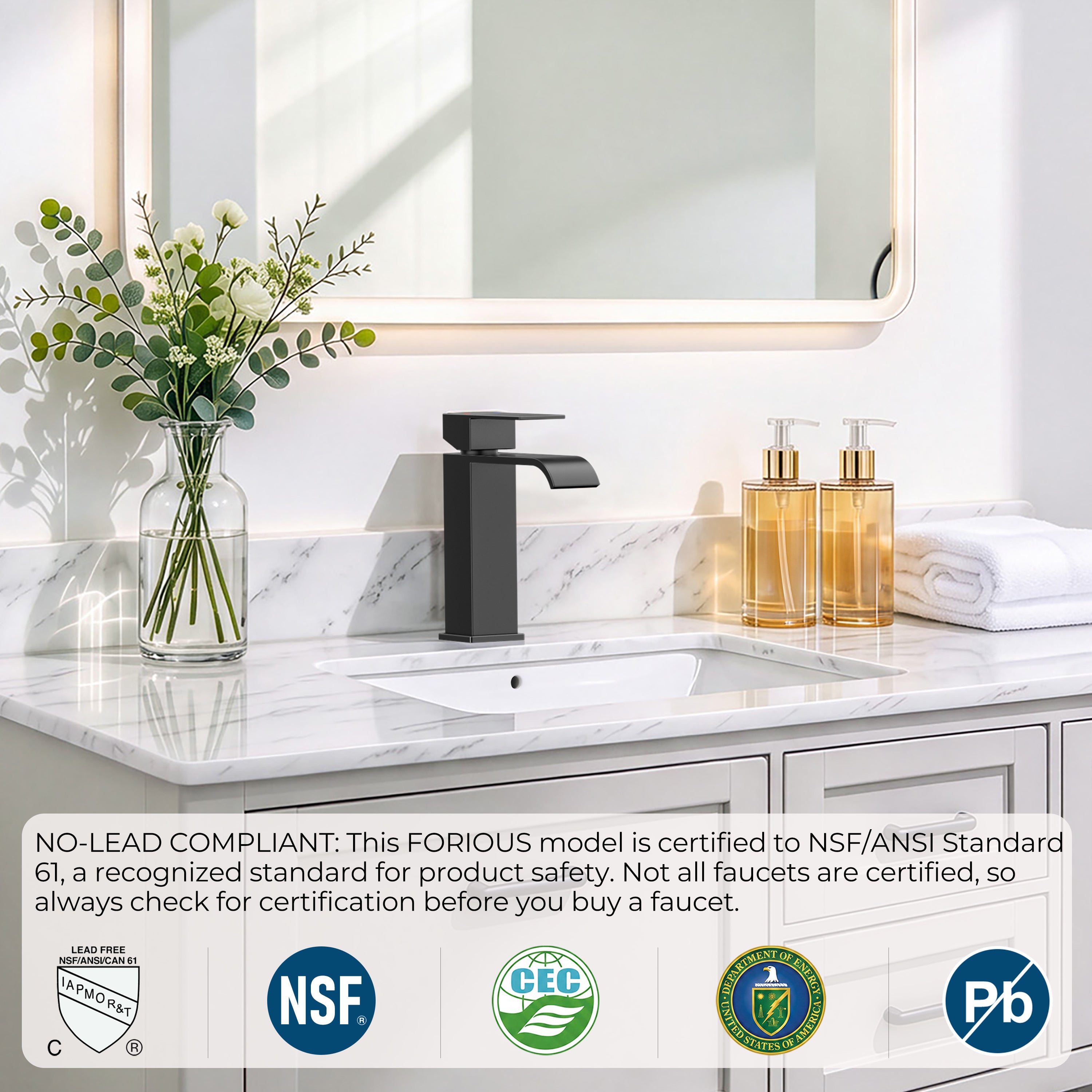 FORIOUS Single Handle Bathroom Faucet 1 Hole Vanity Faucets Matte Black