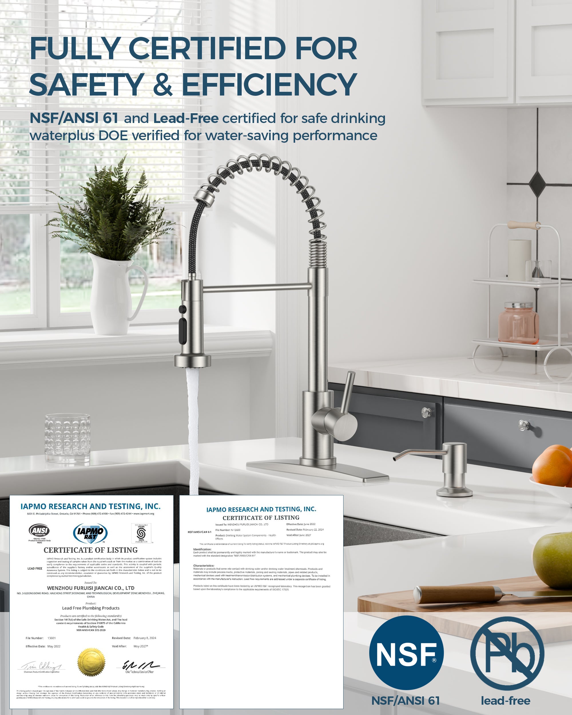 FORIOUS Kitchen Faucet with Soap Dispenser, Stainless Steel Kitchen Sink Faucet with Pull Down Sprayer Burhsed Nickel Single Handle Modern Spring Commercial for Laundry Room RV Camp Bar Farmhouse
