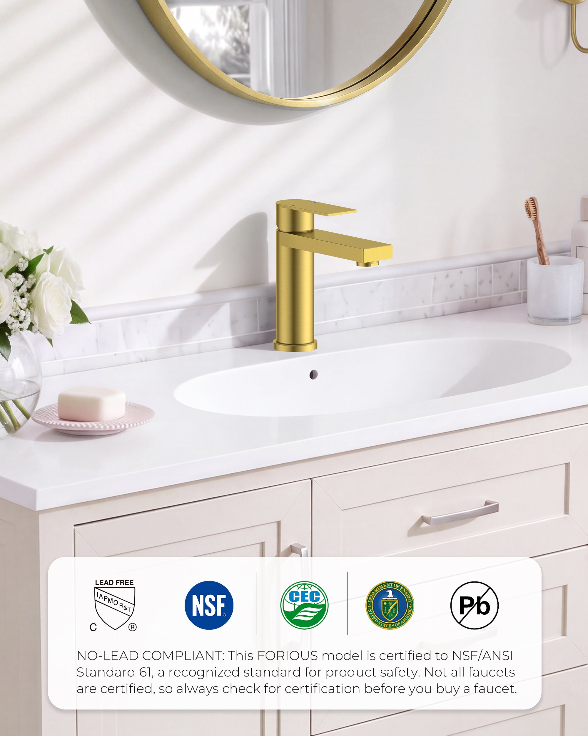 FORIOUS Bathroom Faucet 1 Hole, Single Handle Vanity Faucet Matte Black