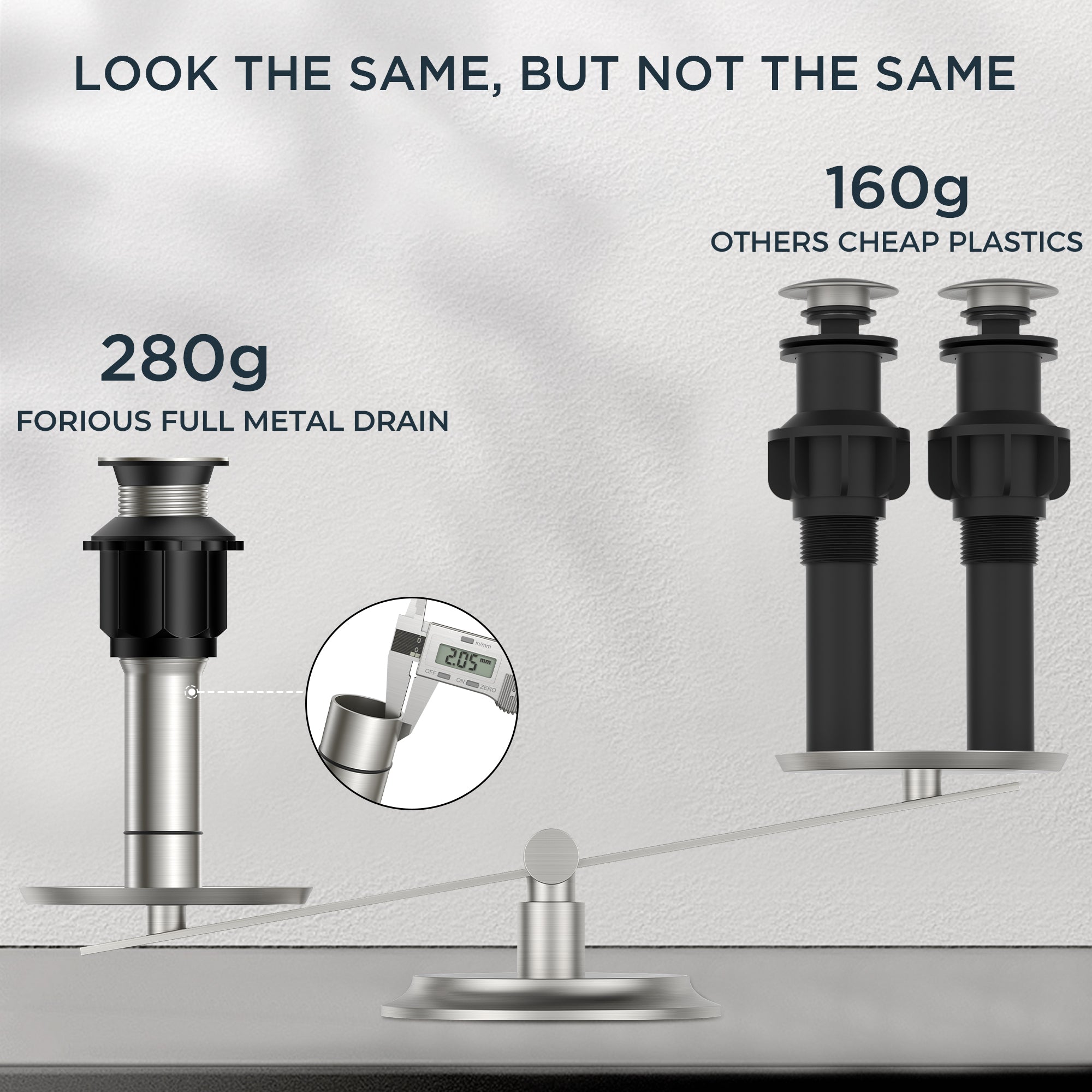 FORIOUS Bathroom Sink Drain Without Overflow, Brushed Nickel ，Black Pop Up Drain