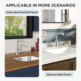 FORIOUS Modern Bar Sink Faucet Brushed Nickel, Stainless Steel Single Handle Small Kitchen Sink Faucet with Pull Out Sprayer, 360° Swivel Spout L-Shaped Design Suitable for Camper Outdoor Bathroom RV