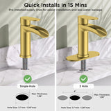 FORIOUS Single Handle Bathroom Faucet 1 Hole Vanity Sink Faucet Matte Black For 1 or 3 hole(4-inch centerset) Sink Setup, Modern Waterfall Spout, with Drain and Supply Lines for RV Vantiy Restroom