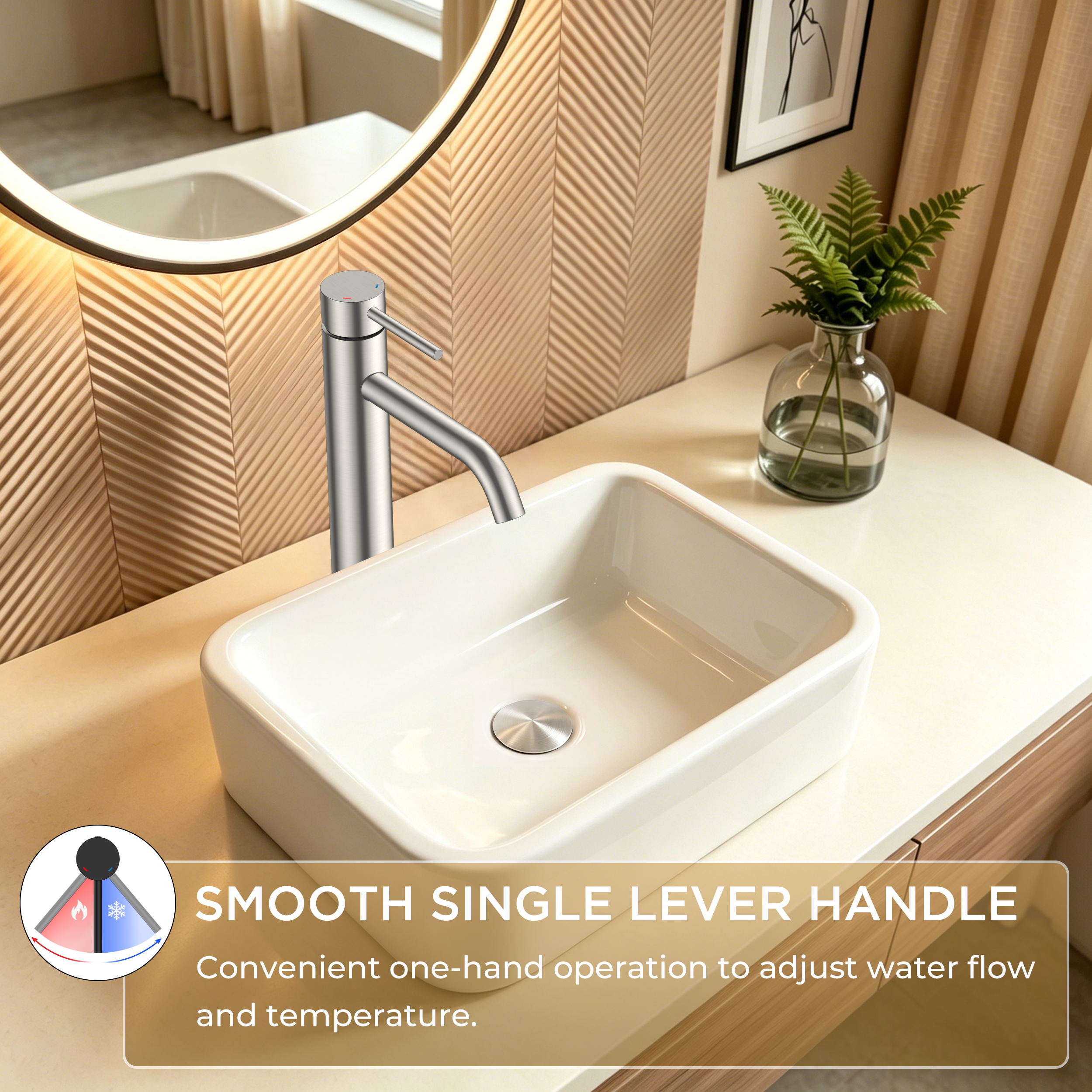 FORIOUS Brushed Nickel Bathroom Vessel Sink Faucet 1 Hole, Tall Bathroom Faucet Single Handle One Hole with Pop Up Drain and Supply Lines, Basin Bowl Vanity Lavatory Residential/Commercial Use