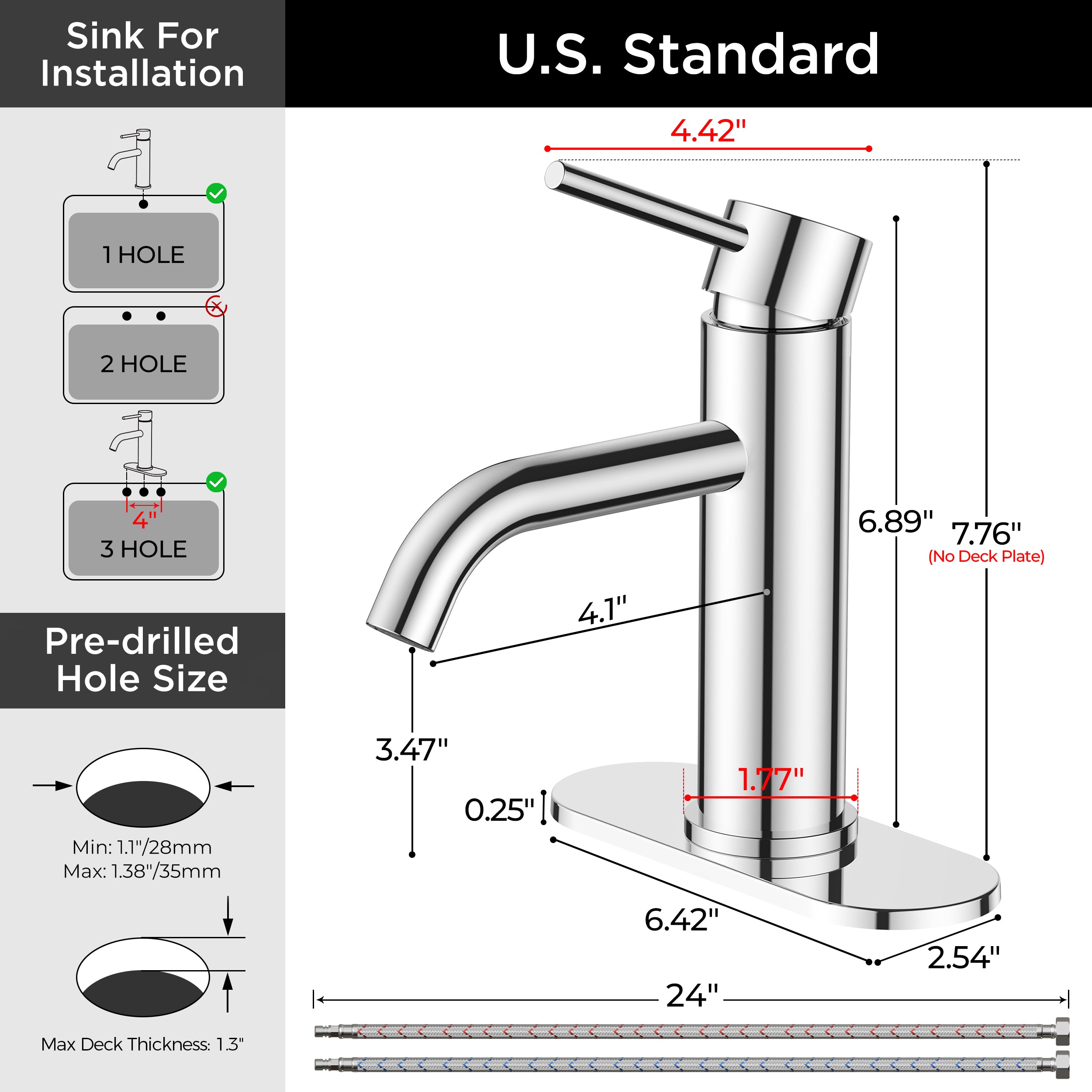 FORIOUS Bathroom Faucet 1 Hole, Chrome Single Handle Sink Faucets 2 Pack | for 1 or 3 Hole 4 Inch Centerset Sink, with Pop-up Drain, NSF61 Certified, for Vanity Rv Commercial Lavatory Restroom Basin
