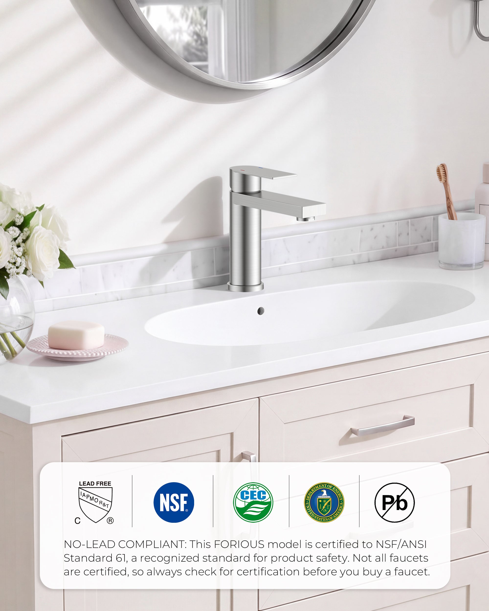 FORIOUS Bathroom Faucet 1 Hole, Single Handle Vanity Faucet Matte Black
