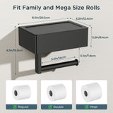 FORIOUS Toilet Paper Holder with Shelf, Wall-Mounted Modern Wipes Dispenser | Matte Black | Toilet Paper Holder with Storage for Bathroom | Fits Wipes, Sanitary Napkins, Tampons | 8.0"x5.3" Large Shelf