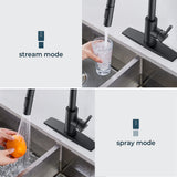 FORIOUS Black Kitchen Faucet with Pull Down Sprayer, High Arc Modern Classic Sink Faucet Stainless Steel with Deck Plate Fit for 1 or 3 Hole for Pot Filler Bar Farmhouse Laundry Rv